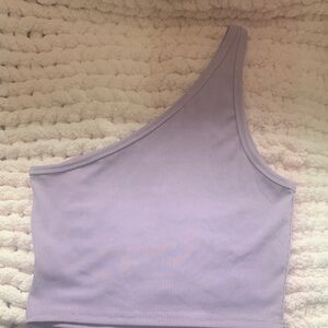 Lilac One-Shoulder Ribbed Tank Top